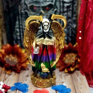 Santa Muerte statue 7 colors Holy Death 9" Grim Reaper Skull With 2 Scythes